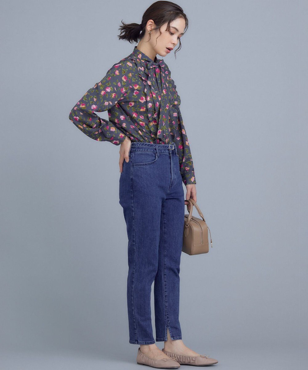 組曲 S カッティングローズプリント フリルブラウス 