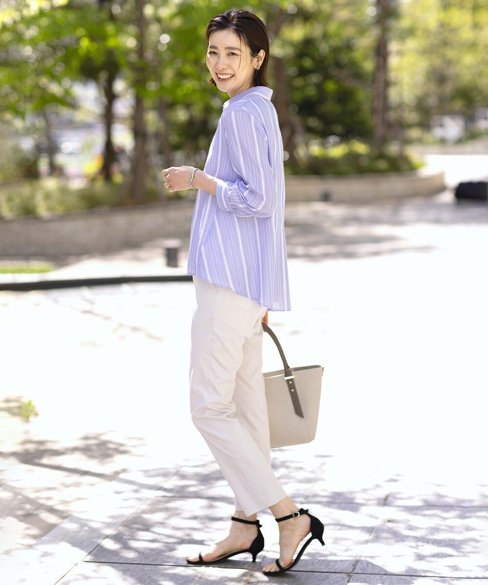 J.PRESS LADIES L 【洗える】SHEERストライプ ペプラム シャツ ブラウス 