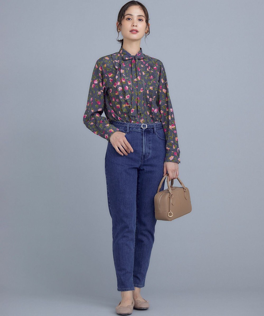 組曲 S カッティングローズプリント フリルブラウス 