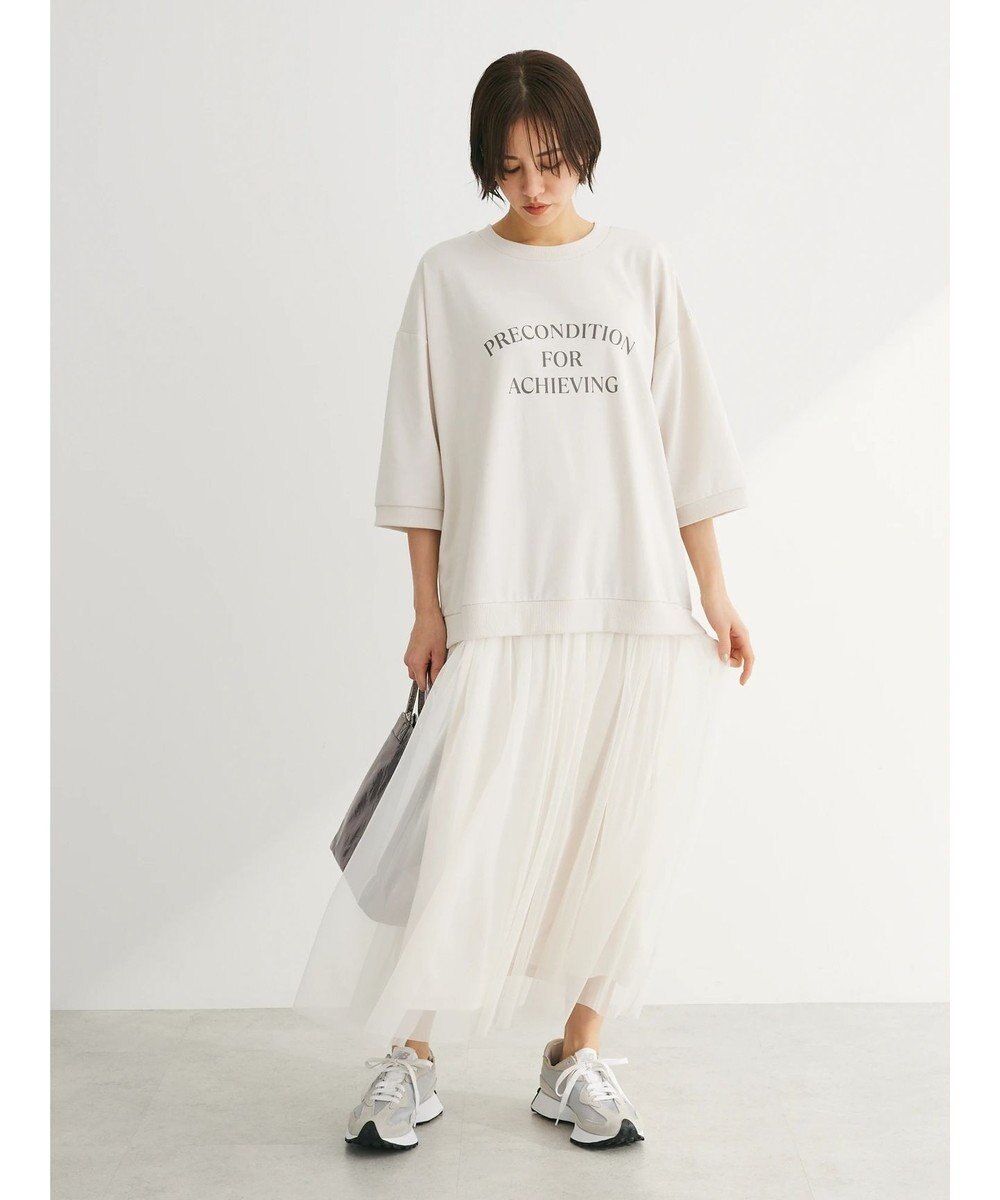 Green Parks ７分袖チュールドッキングロゴワンピース 