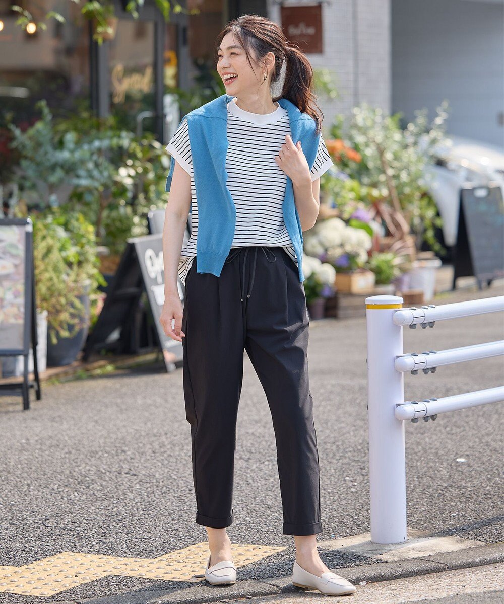 ANY L 【大好評につき新色登場！】モックネックフレンチスリーブ ボーダーＴシャツ 