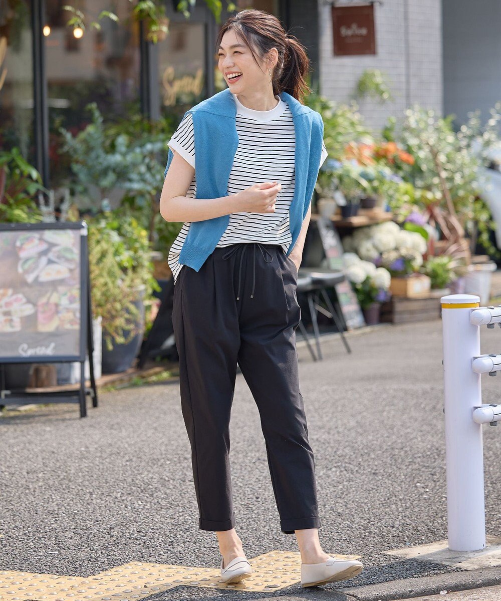 ANY L 【大好評につき新色登場！】モックネックフレンチスリーブ ボーダーＴシャツ 