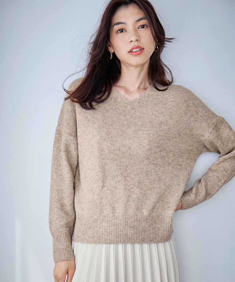 ANY シャイニースパンコールVネックニット 