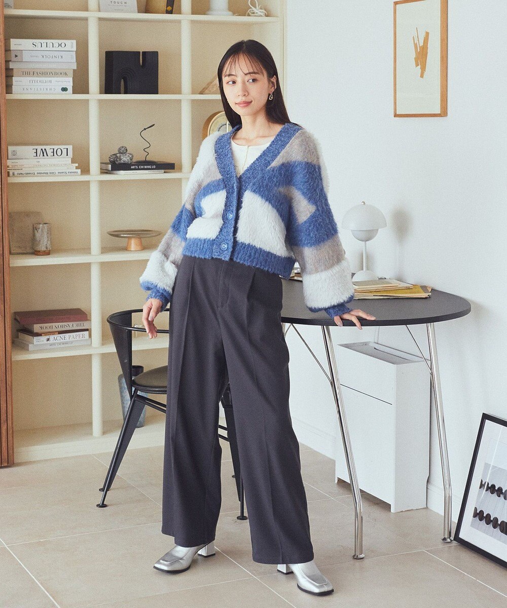 earth music&ecology フェザーミックスインターシャカーディガン 