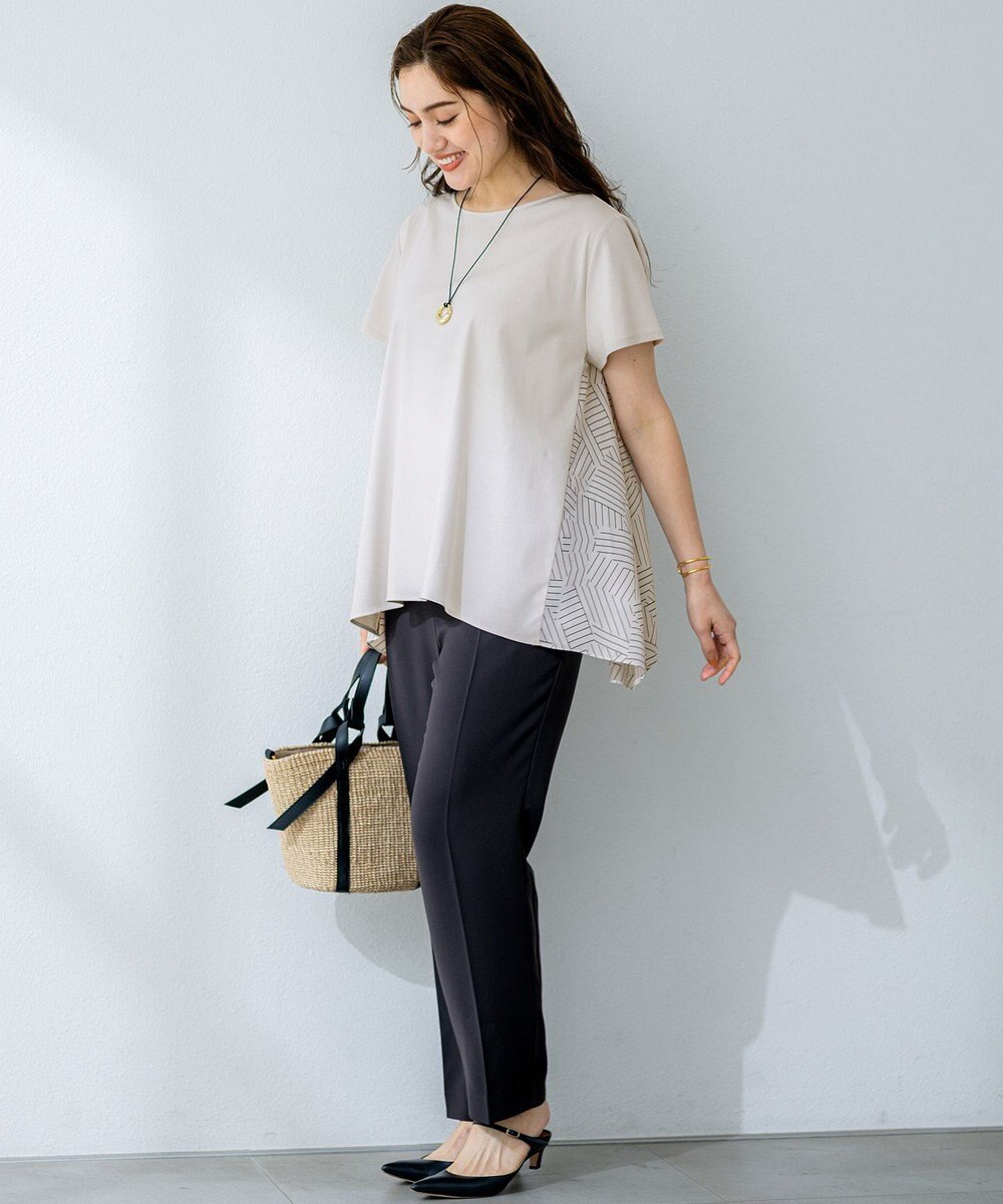 23区 L 【Lサイズ限定/洗える】スカーフプリントコンビ バックフレア カットソー 