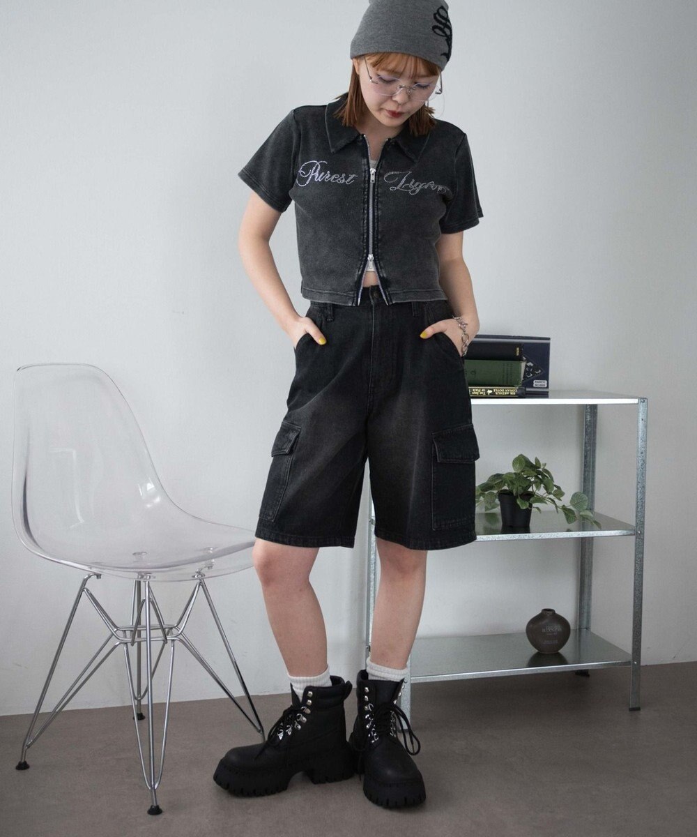 WEGO ラインストーンロゴWZIPトップス 