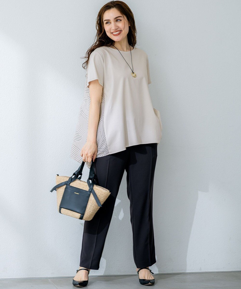 23区 L 【Lサイズ限定/洗える】スカーフプリントコンビ バックフレア カットソー 