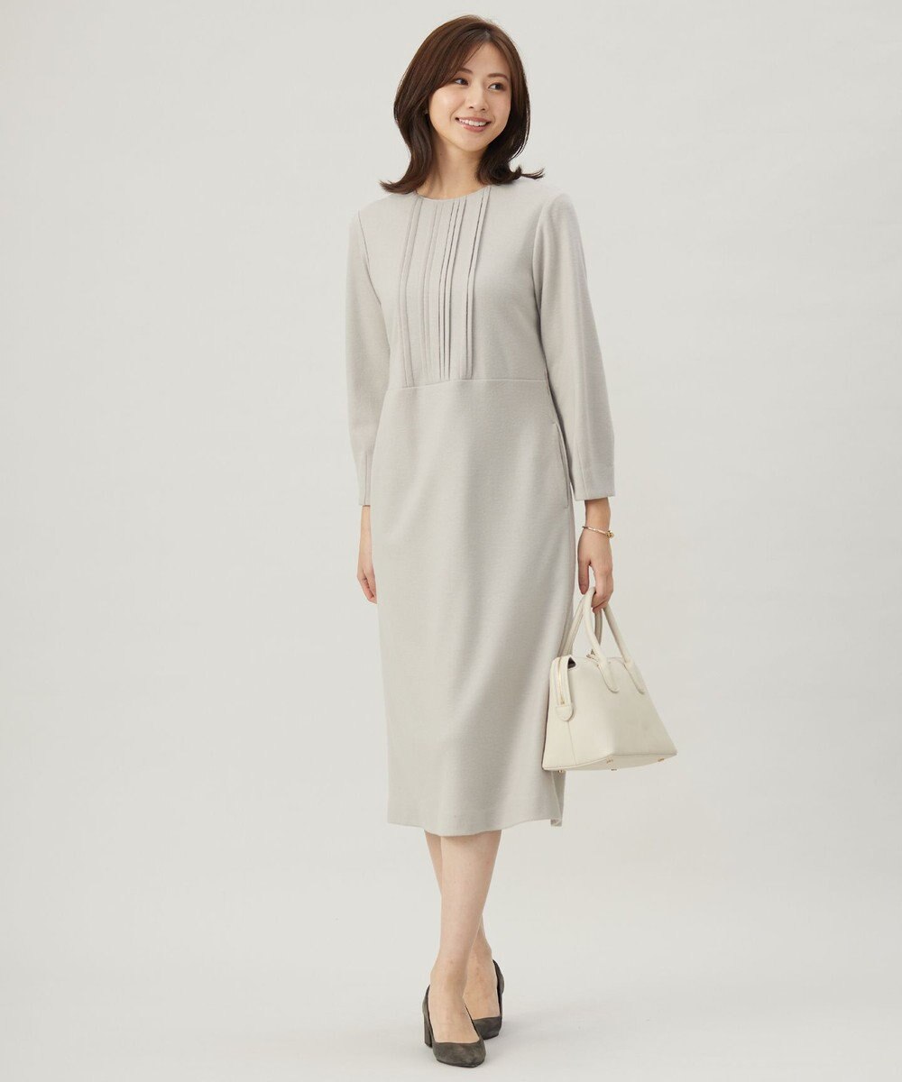 J.PRESS LADIES L 【セットアップ対応】ウールスムース タックディテール ワンピース 