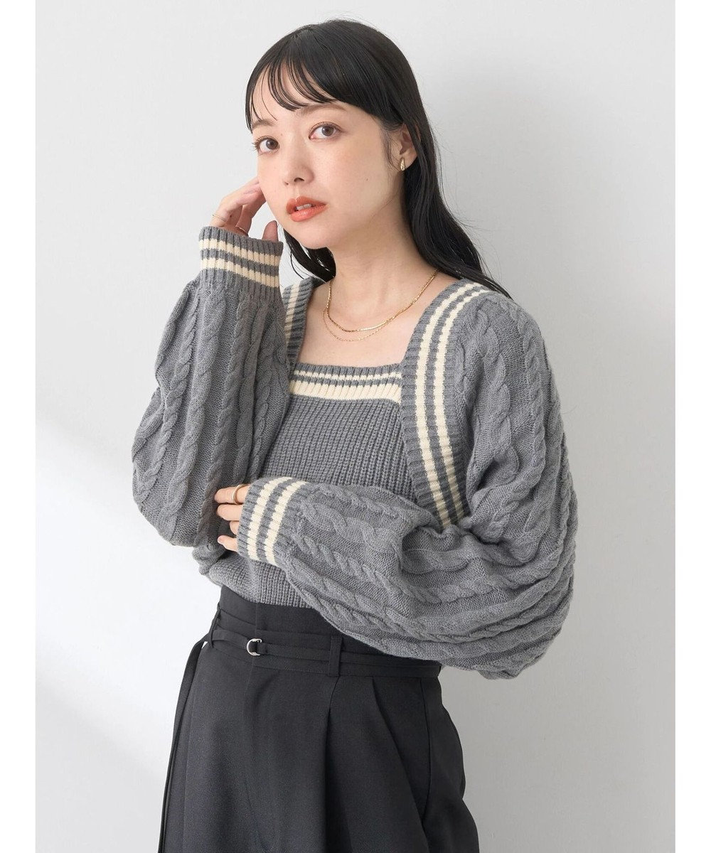 earth music&ecology ＳＥＴ２点チルデンキャミソール＋ニットボレロ Charcoal Gray