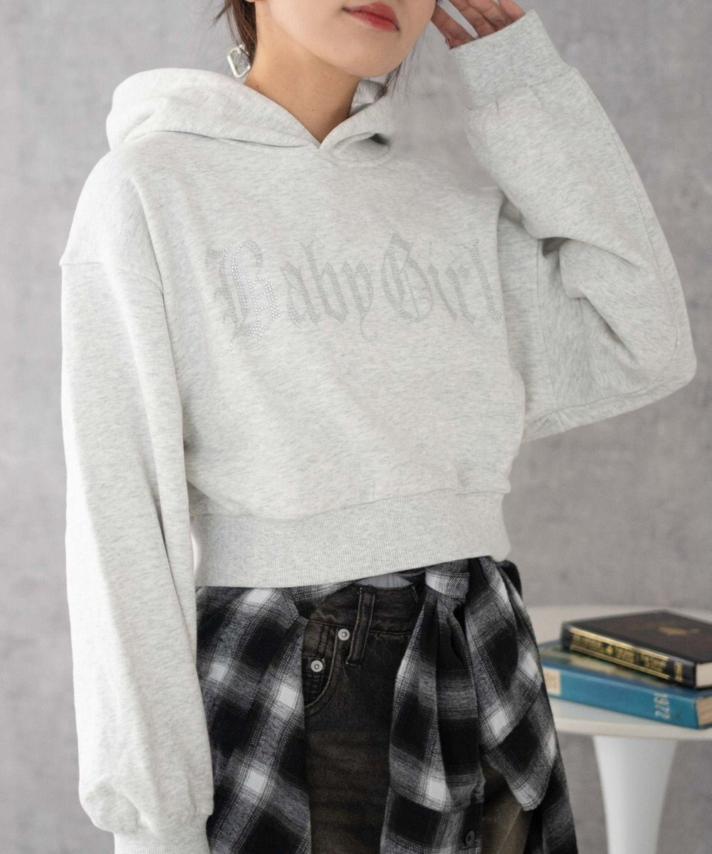 WEGO ラインストーンショートプルパーカー 