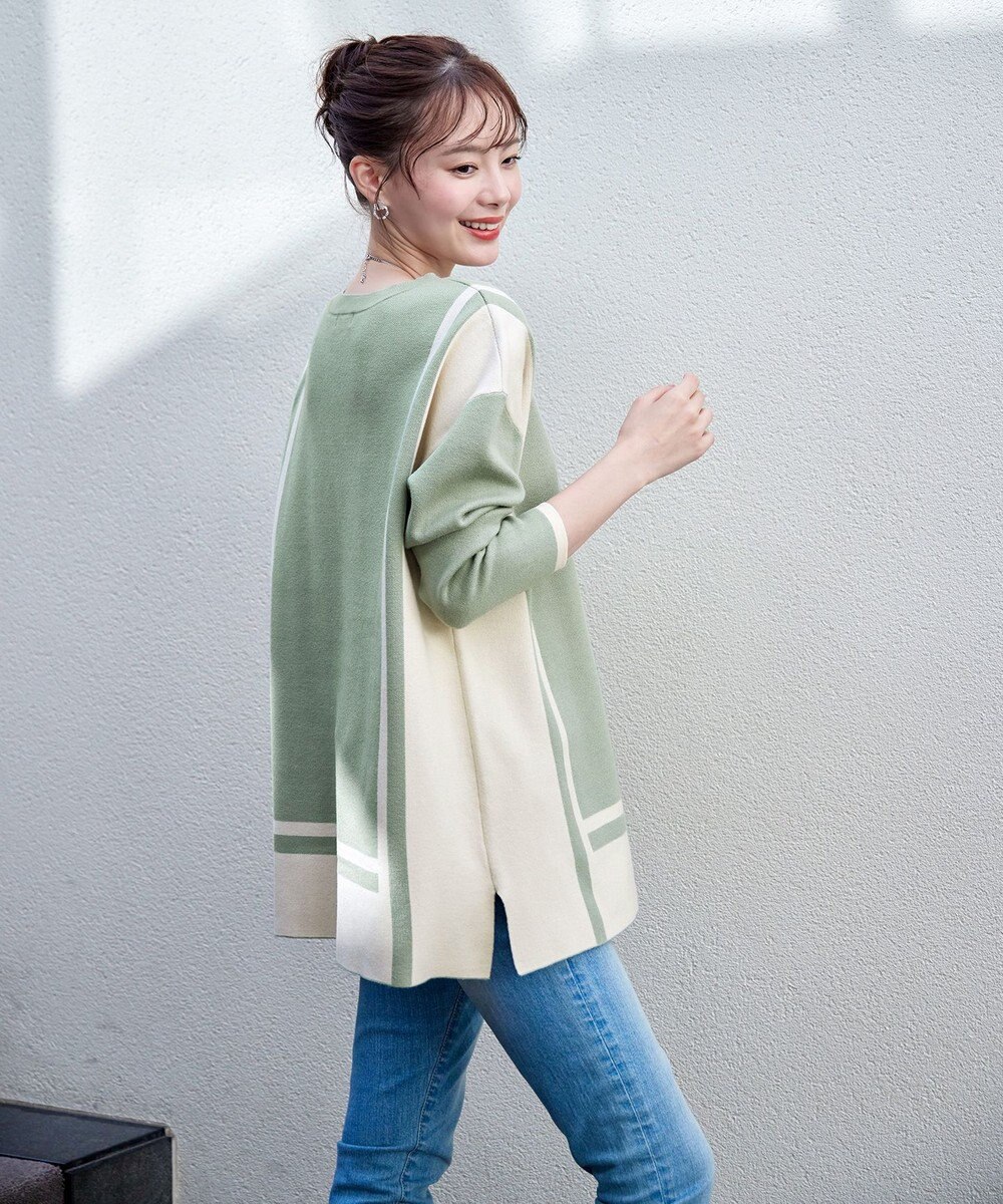 Tiaclasse 【新色追加・洗える】配色ニットチュニック 