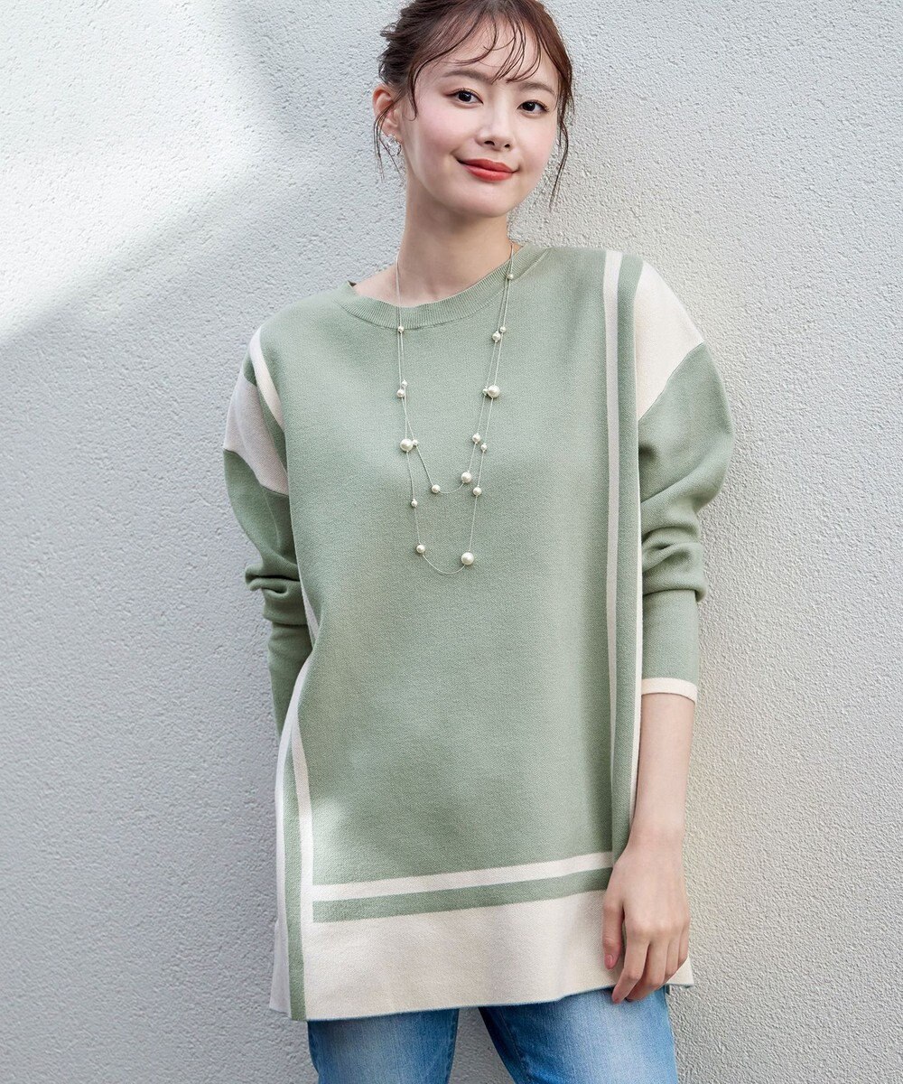 Tiaclasse 【新色追加・洗える】配色ニットチュニック 