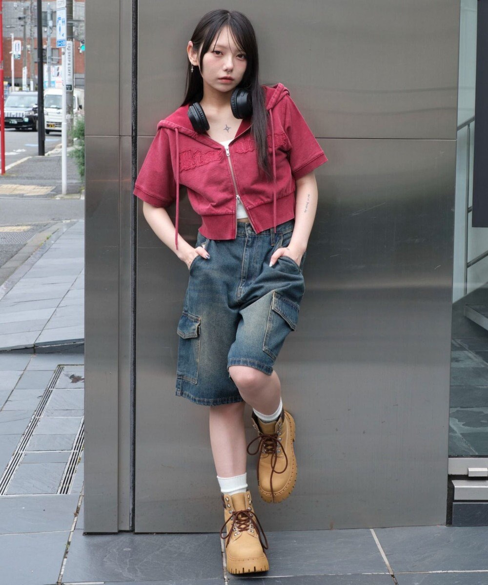 WEGO ヴィンテージウォッシュロゴ半袖パーカー 