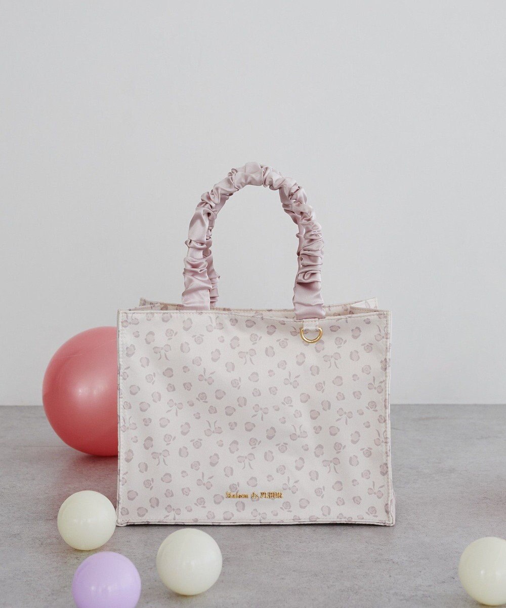 Maison de FLEUR リボンレオパードギャザーハンドルスクエアトート 