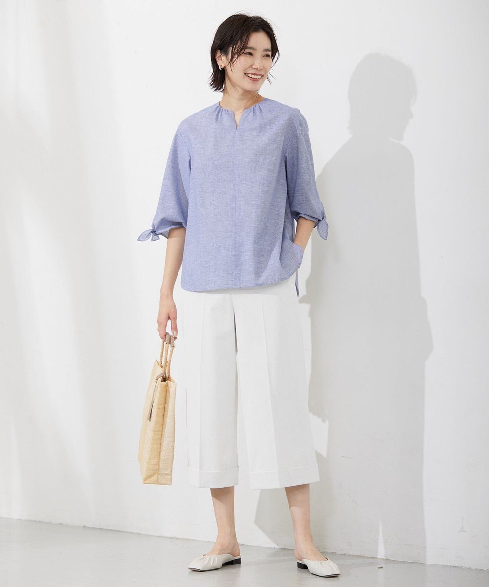 J.PRESS LADIES 【洗える・吸水】 BEZピンチェック キーネック ブラウス 