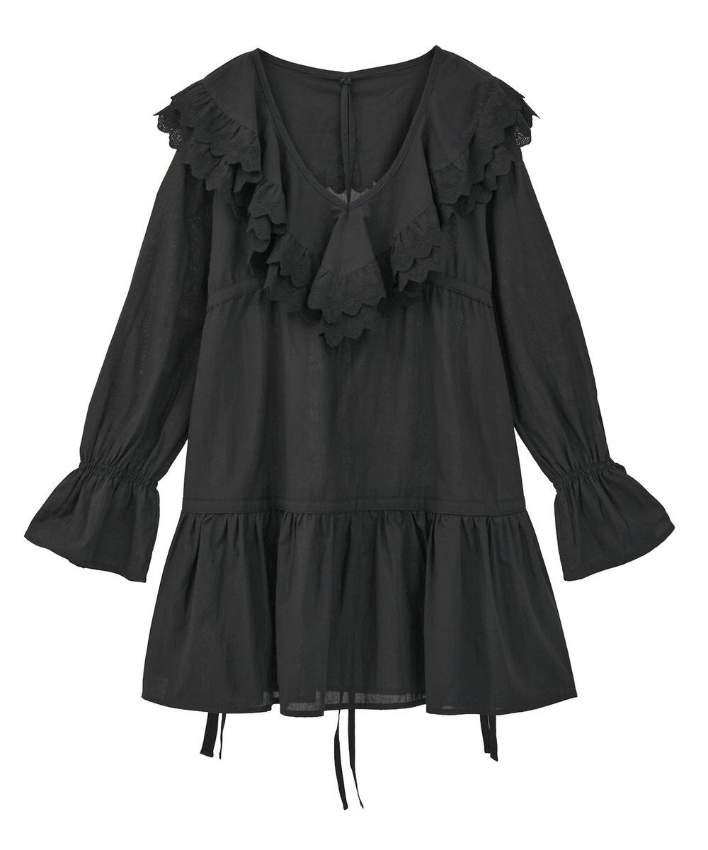 earth music&ecology 【綿100％】サイドリボンラッフルミニワンピース 