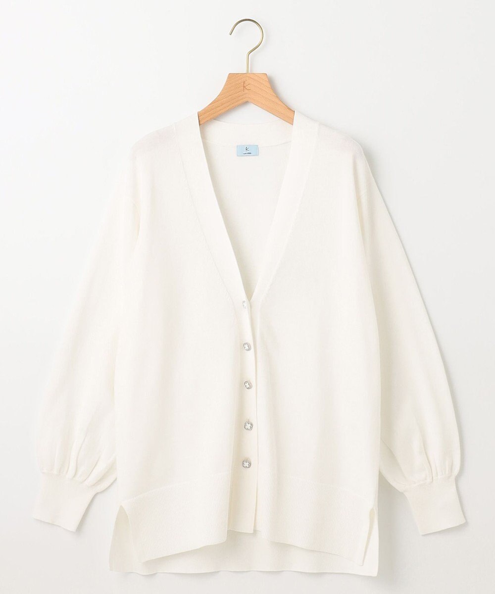 組曲 【ビジューボタン・アンサンブル対応】ハイゲージ ロングVネックカーディガン 