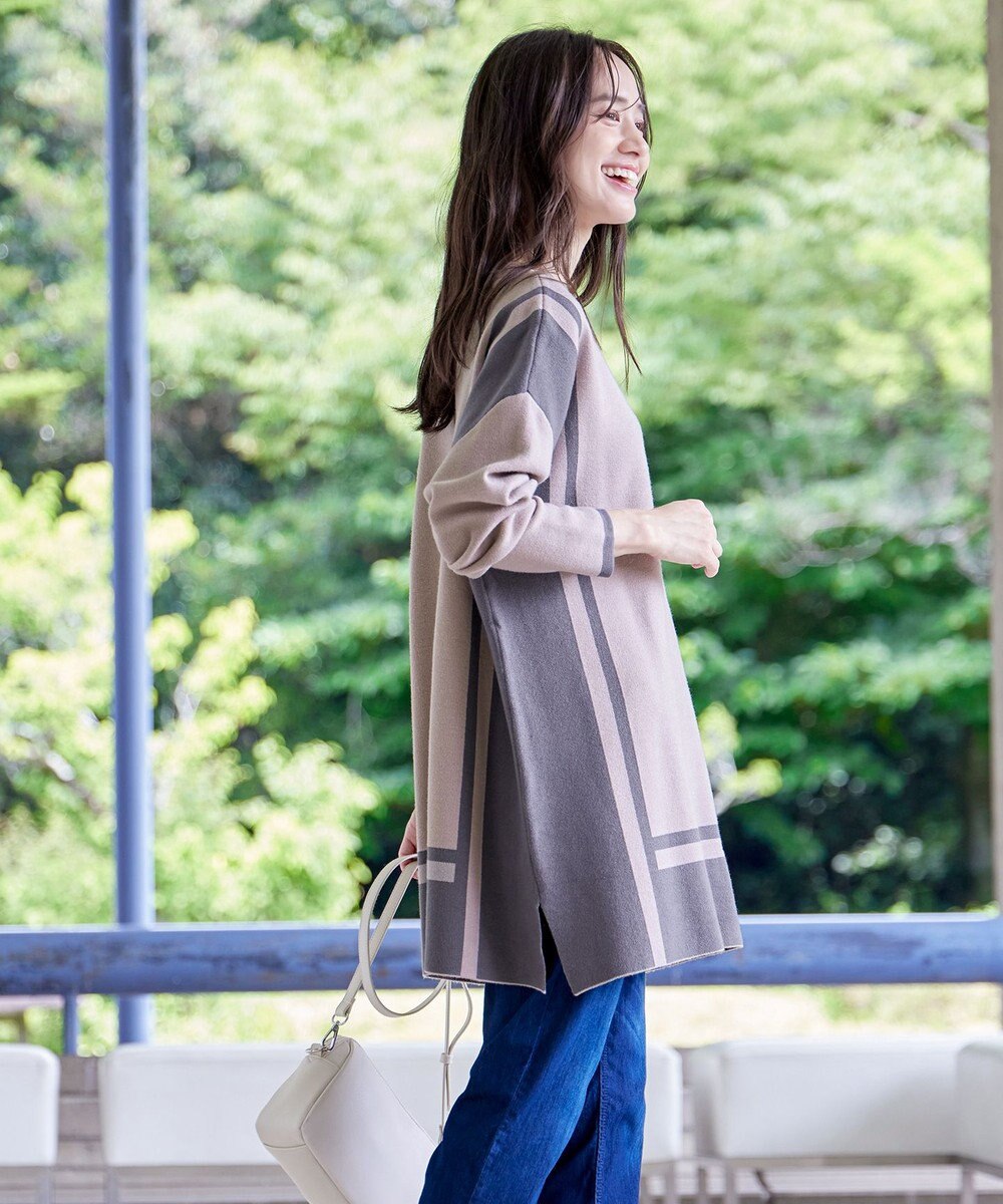 Tiaclasse 【新色追加・洗える】配色ニットチュニック 