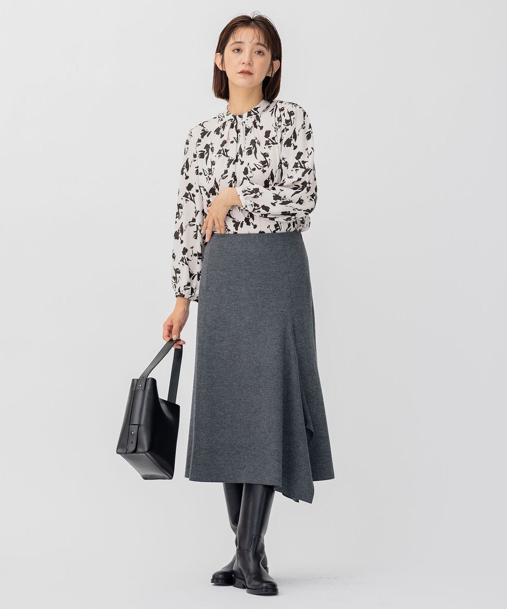23区 S ウール圧縮スムース アシンメトリー フレアスカート 