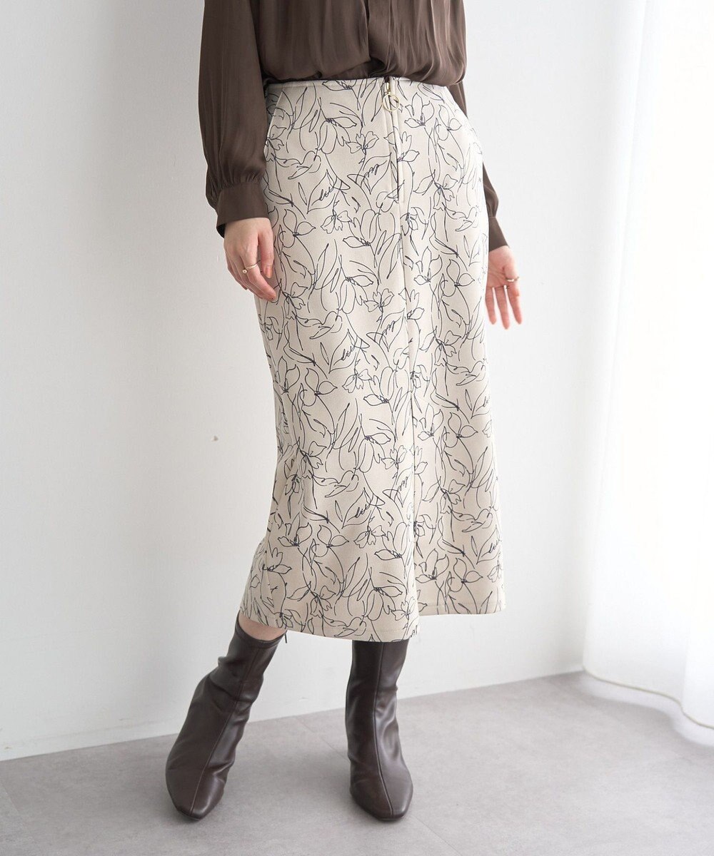 YECCA VECCA ラインフラワー柄フェイクスエードスカート 