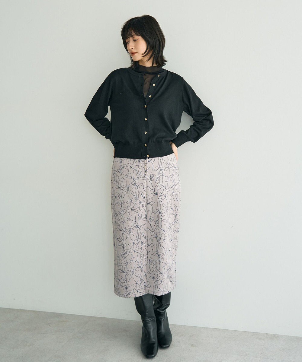 YECCA VECCA ラインフラワー柄フェイクスエードスカート 