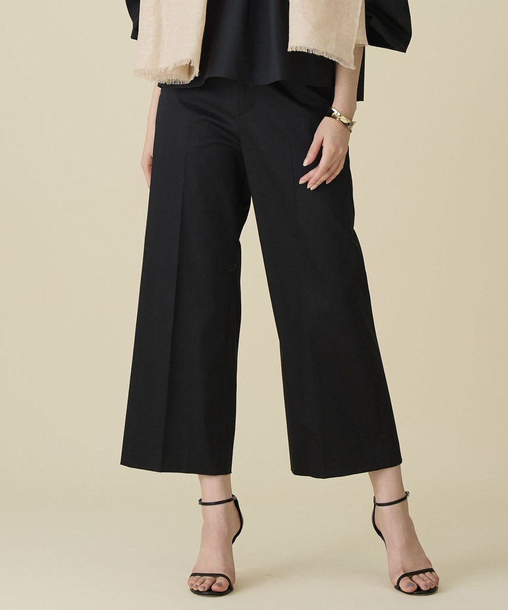 自由区 L コットンサテンクロップド丈ワイドストレート パンツ 
