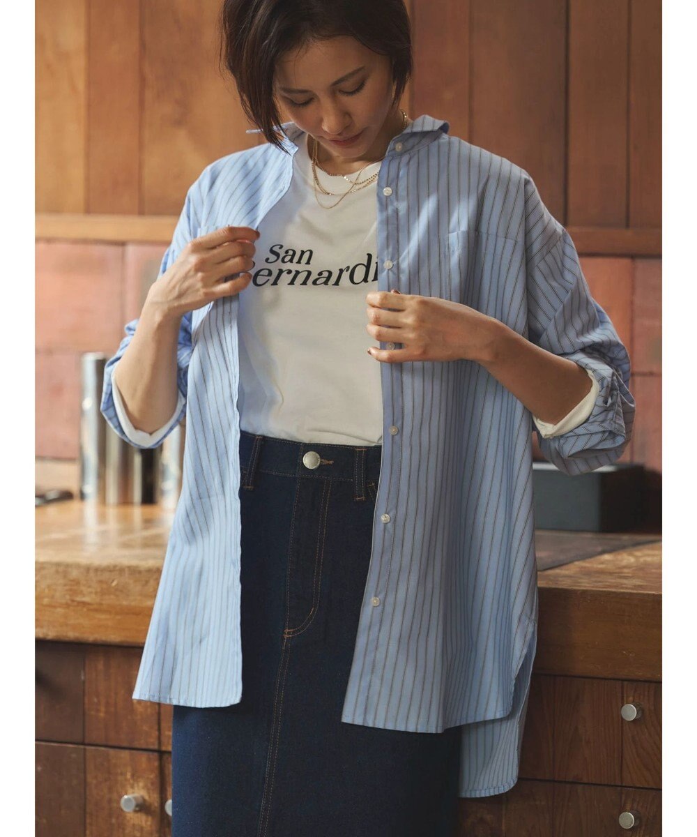 Green Parks 胸元ポケットイージーケアストライプシャツ 