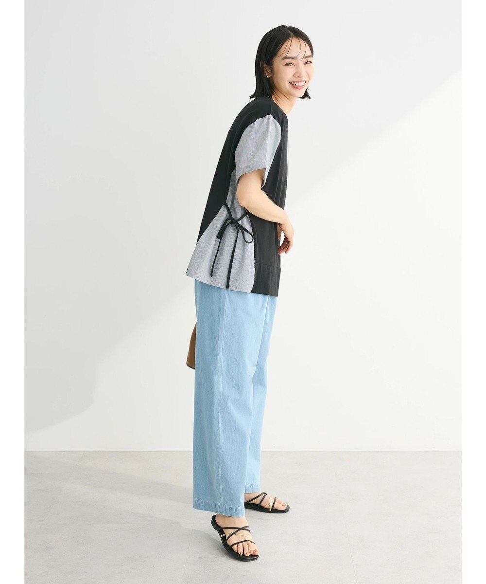 Green Parks 脇リボン５分袖布帛ドッキングプルオーバー 