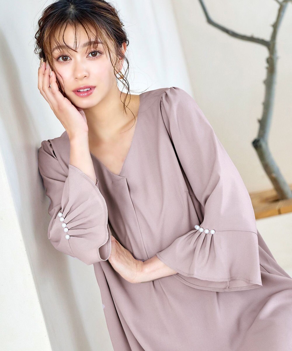 Tiaclasse 【洗える】タックフレアパール付き袖チュニックブラウス 