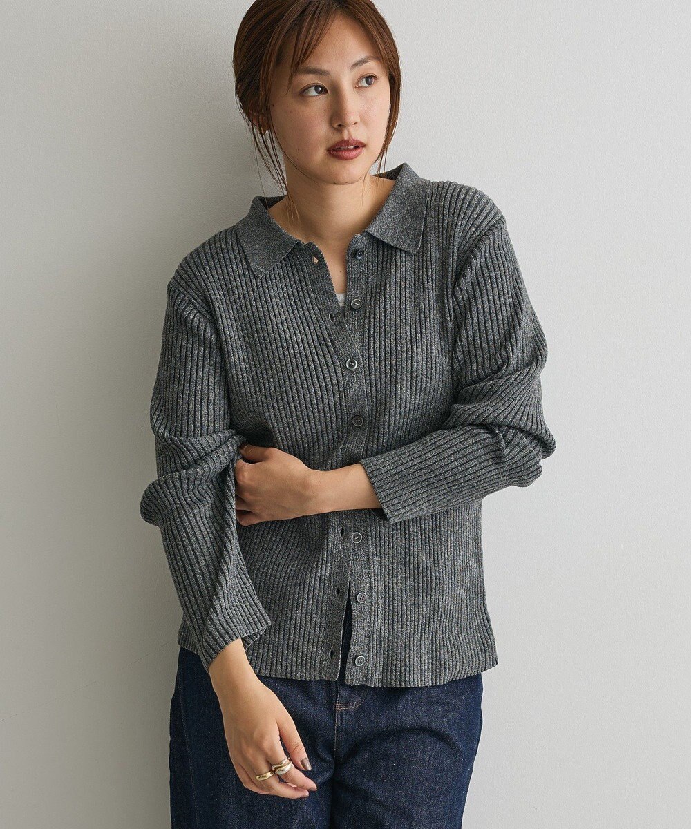 CRAFT STANDARD BOUTIQUE ミックスカラーポロ襟ニットカーディガン 