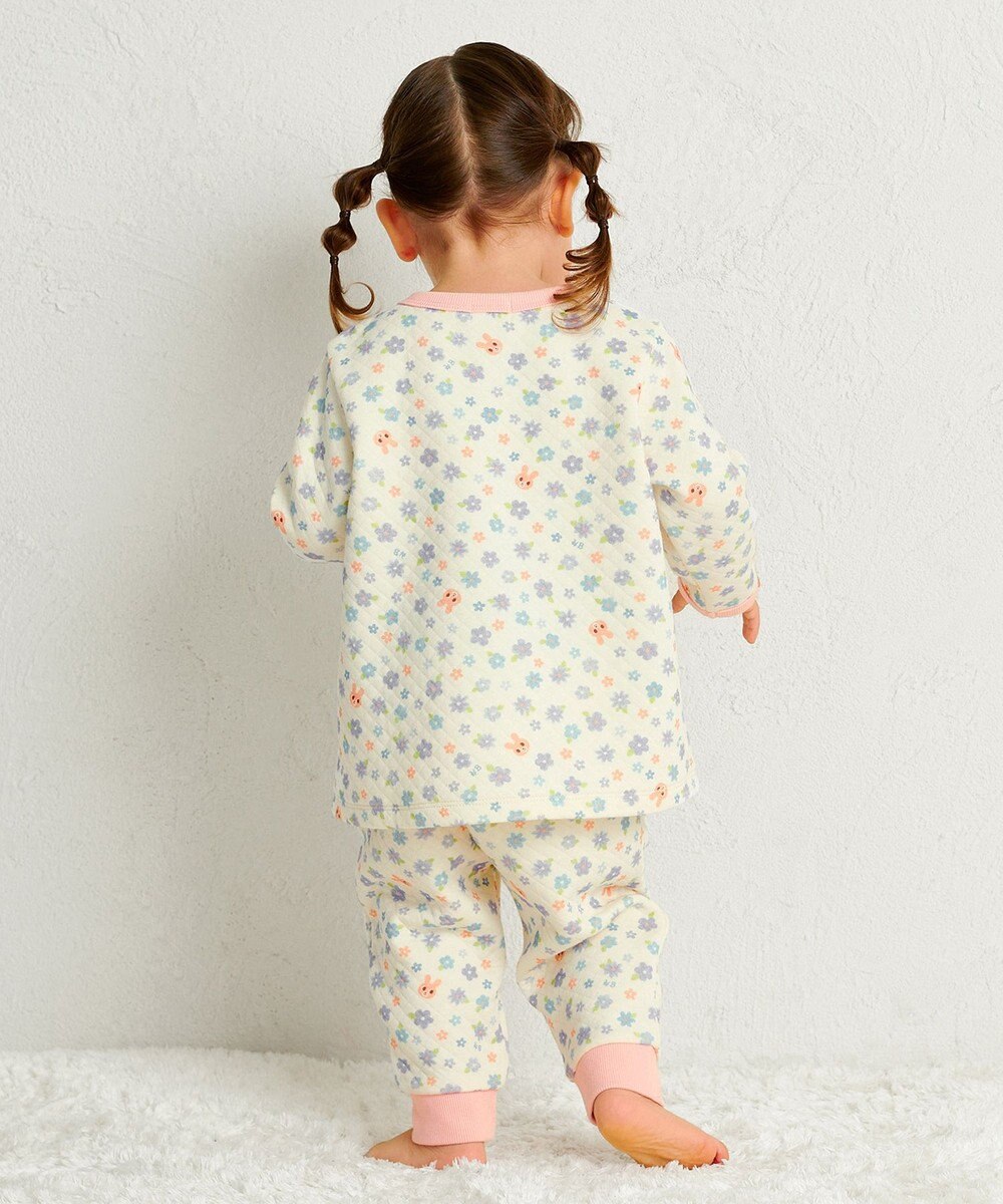 MIKI HOUSE HOT BISCUITS 【80-120cm】 あったかキルト素材 小花柄 腹巻き付き長袖パジャマ 