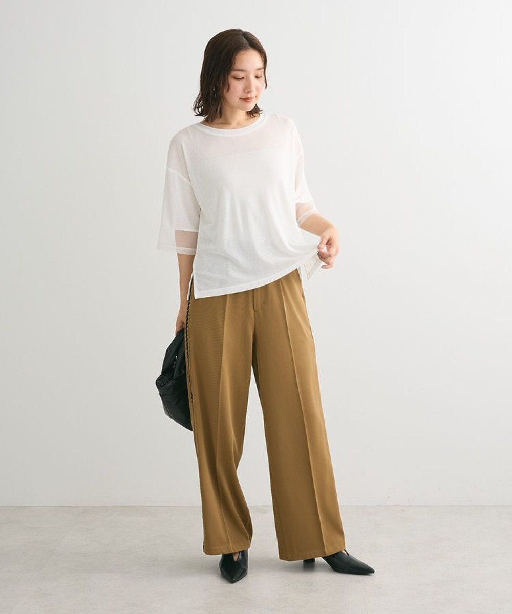 Green Parks 袖チュールドッキングシアー５分袖プルオーバー 