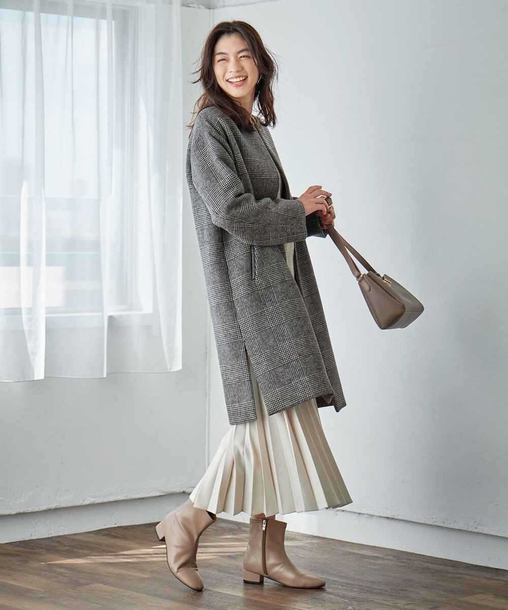 ANY 【防風裏地】ウールブレンドノーカラーコート 