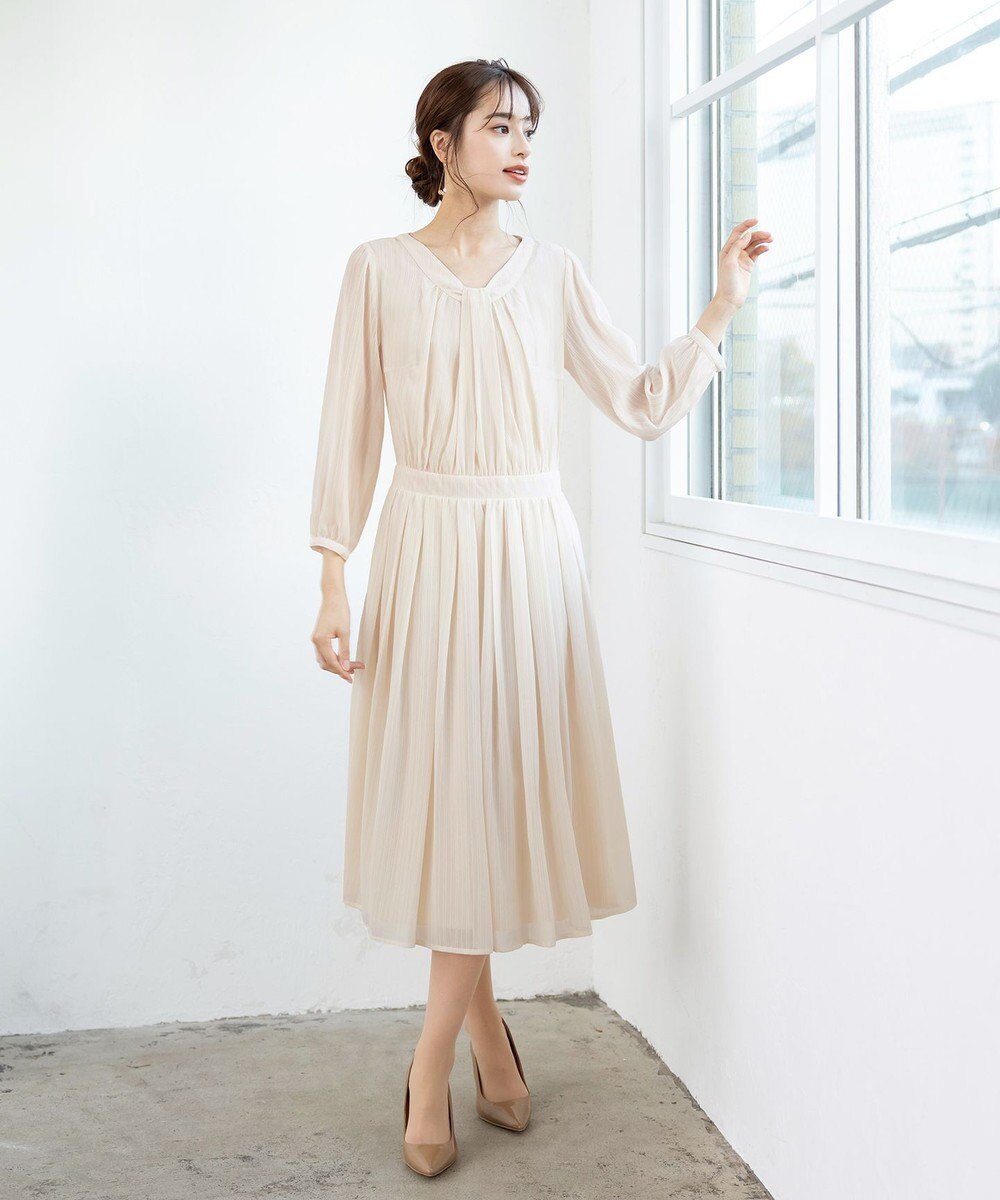 Tiaclasse L 【新色追加・洗える】シフォンギャザーワンピース 