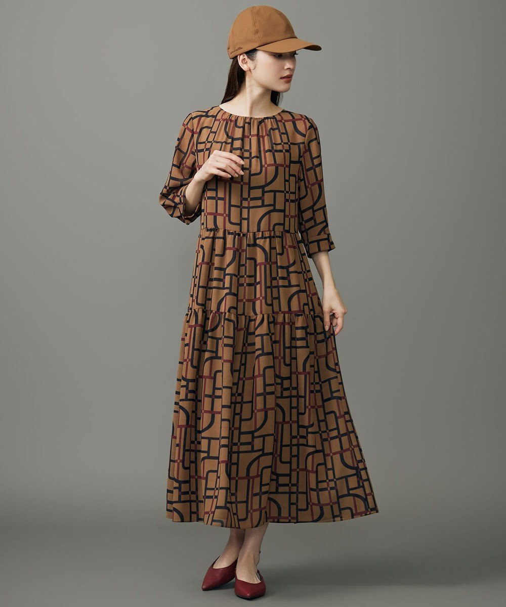 自由区 S ジオメトリックレトロプリント ワンピース 