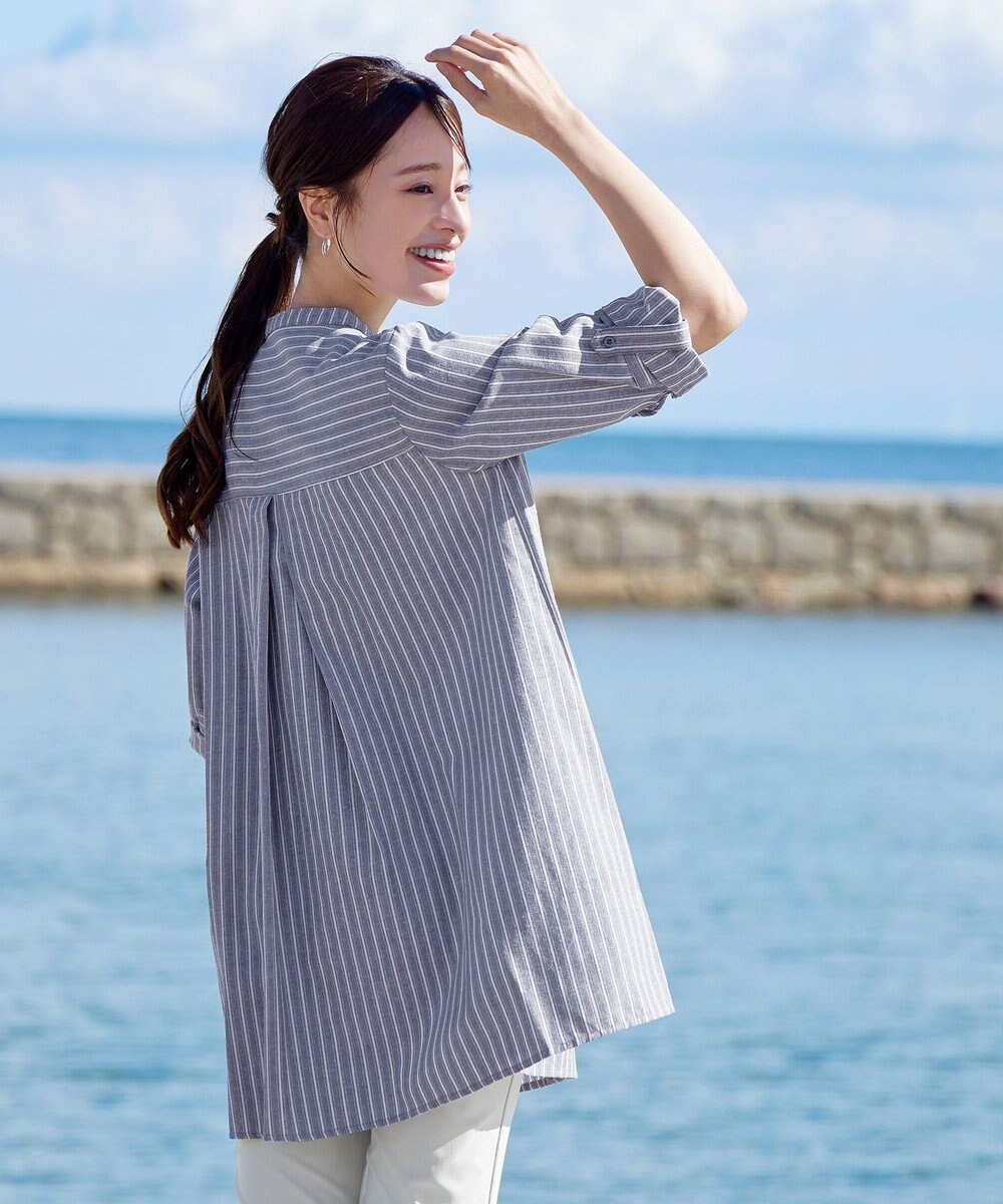 Tiaclasse L 【新色追加】バンドカラーシャツチュニックブラウス 