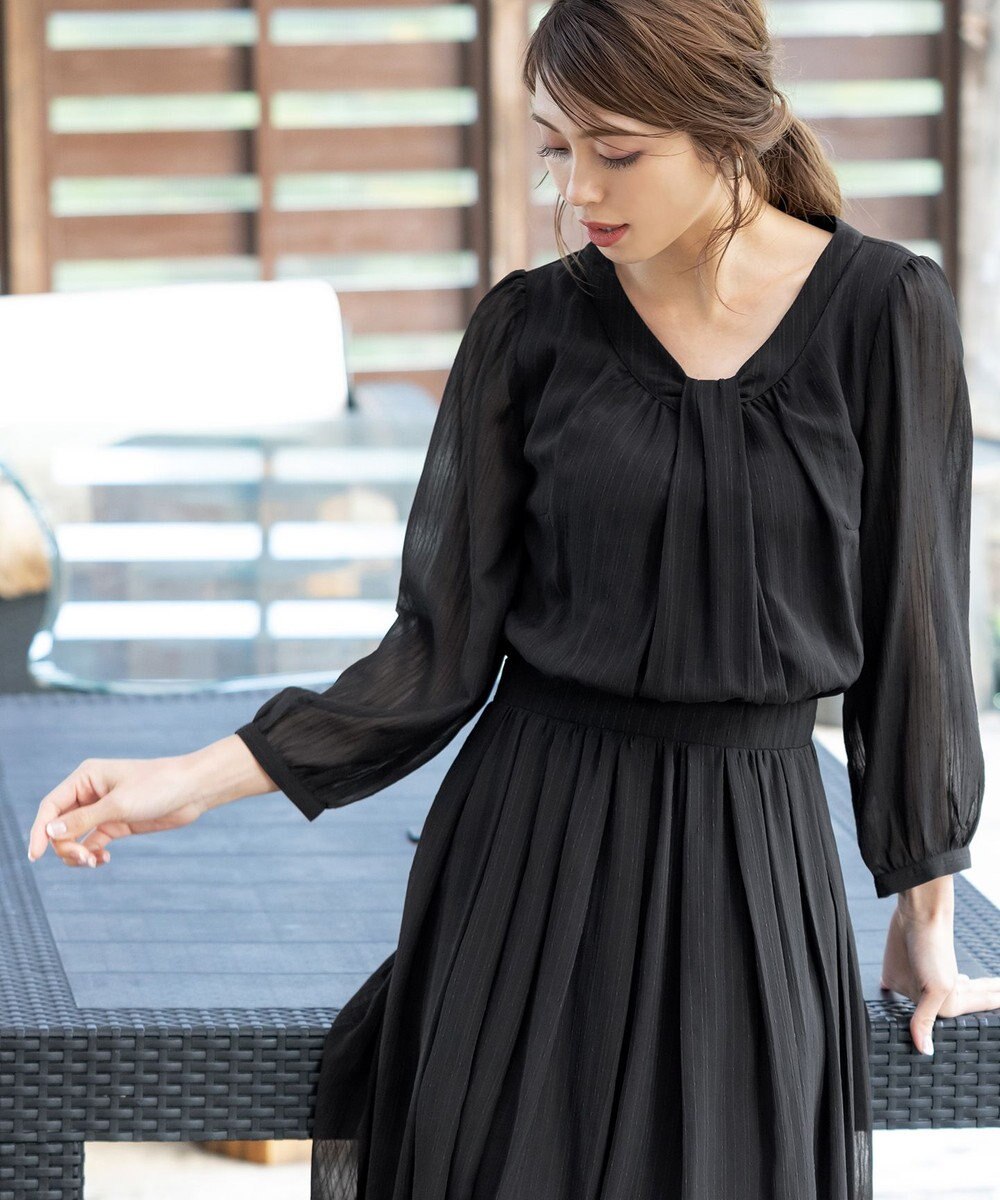 Tiaclasse L 【新色追加・洗える】シフォンギャザーワンピース 