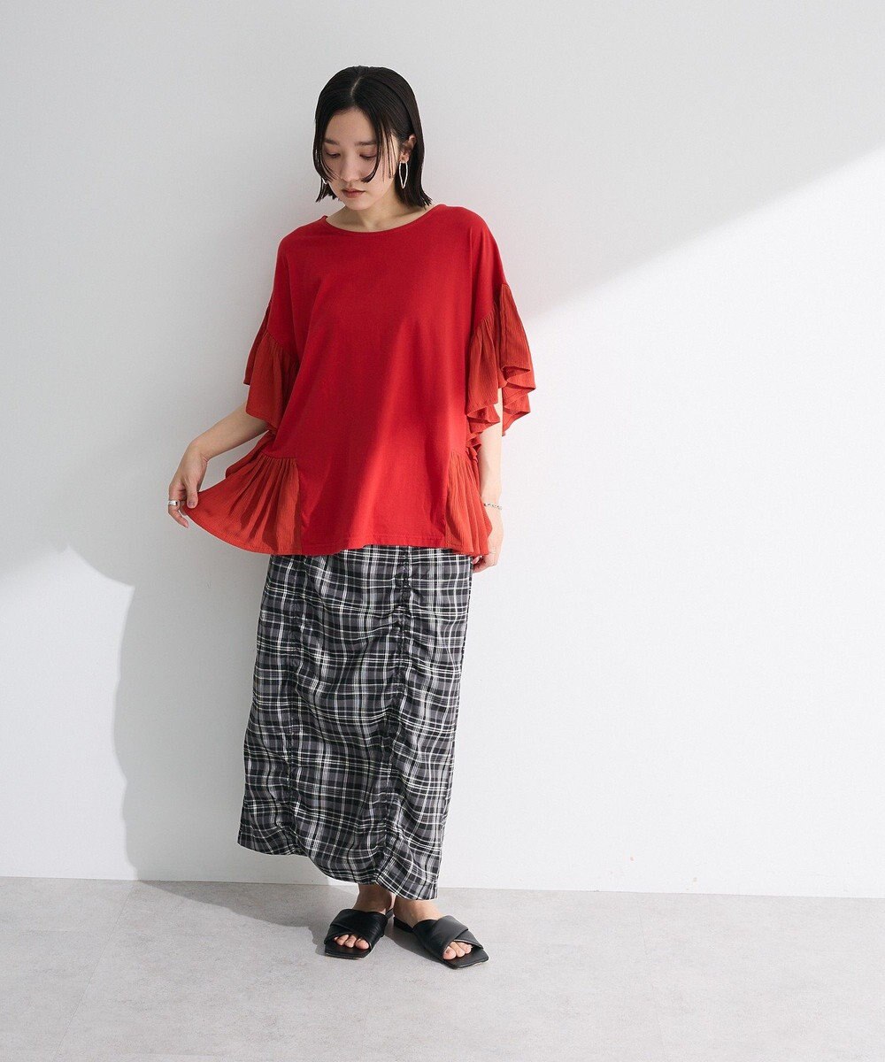 Green Parks チェック柄シャーリングＩラインスカート 