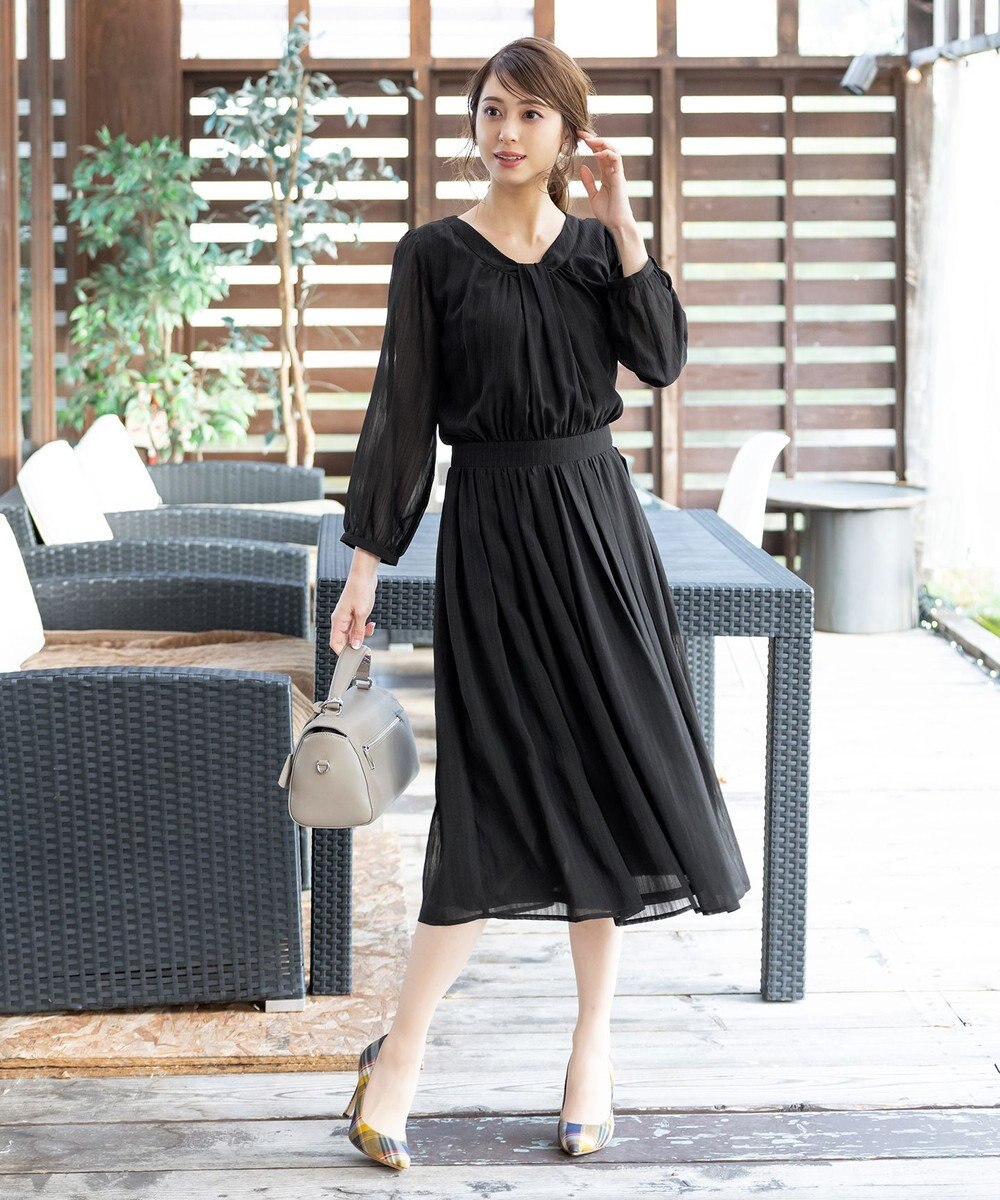 Tiaclasse L 【新色追加・洗える】シフォンギャザーワンピース 