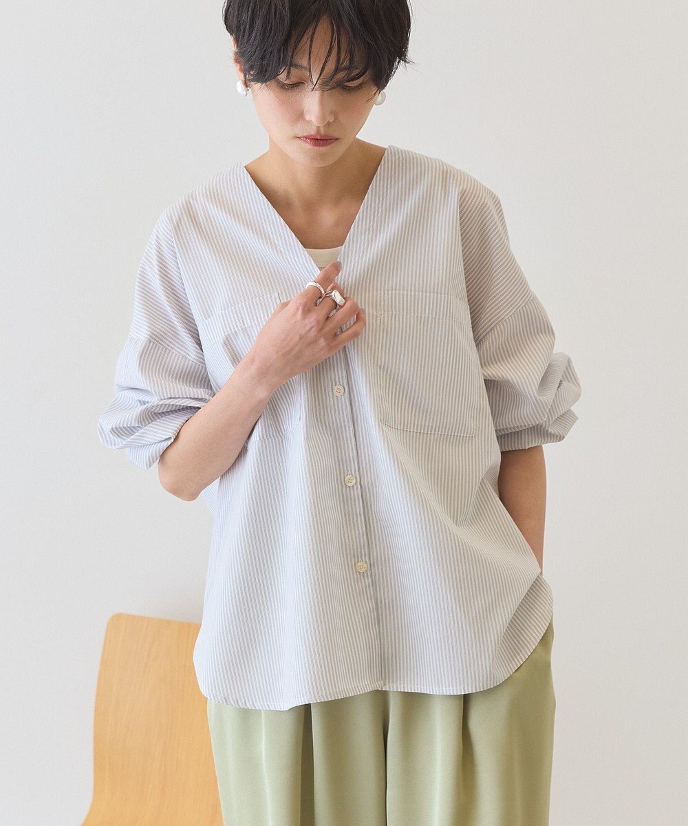 AMERICAN HOLIC 【イージーケア】ストライプVネックシャツ 