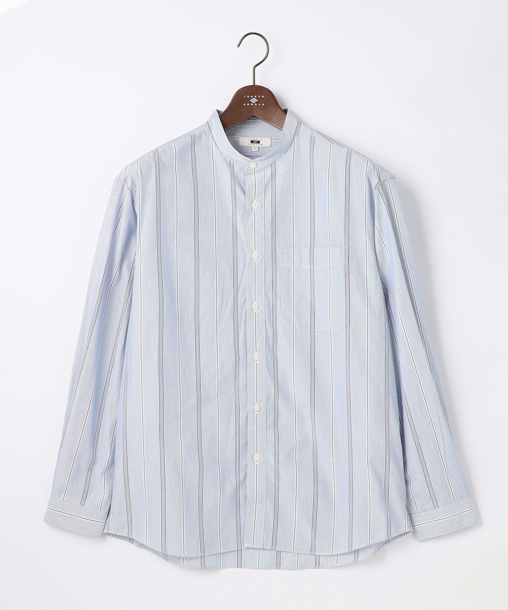 JOSEPH ABBOUD 【シルクブレンド】シルクコットンストライプバンドカラー シャツ 