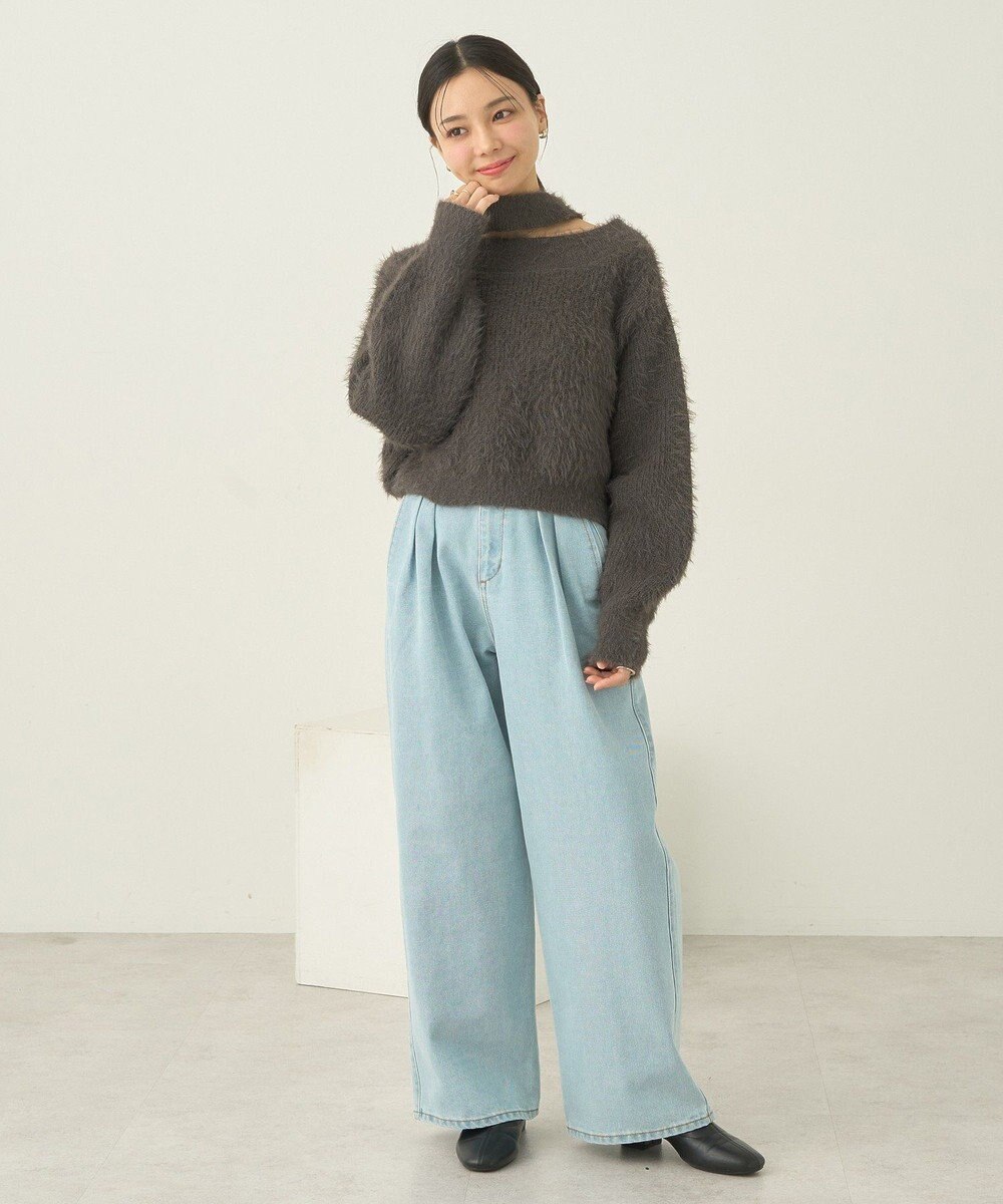 earth music&ecology ロングシャギースリットネックニットプルオーバー 