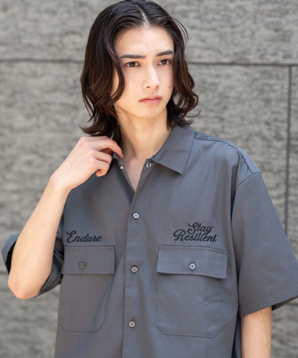 WEGO 【ユニセックス着用ITEM】刺繍ロゴツイルワークシャツ 