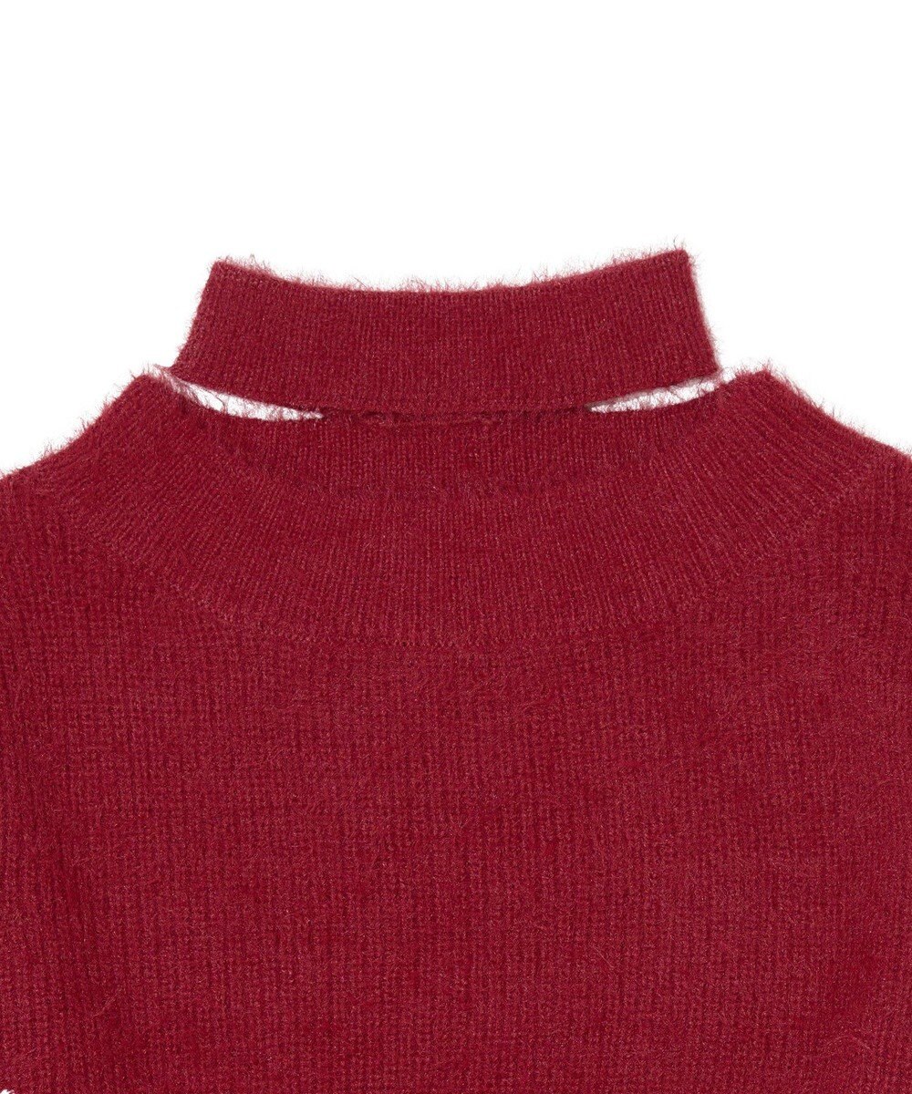 earth music&ecology ロングシャギースリットネックニットプルオーバー 