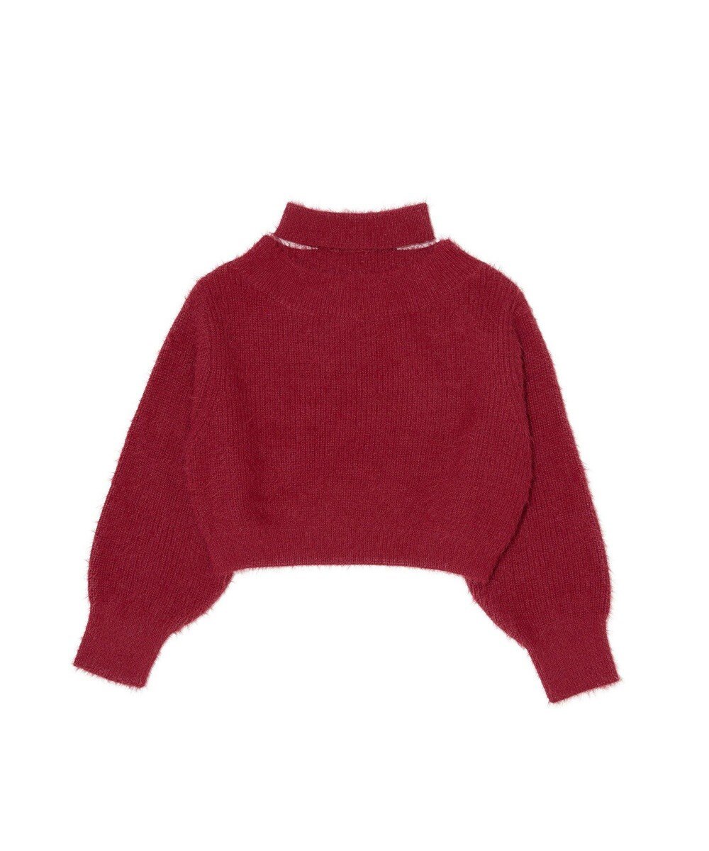 earth music&ecology ロングシャギースリットネックニットプルオーバー 