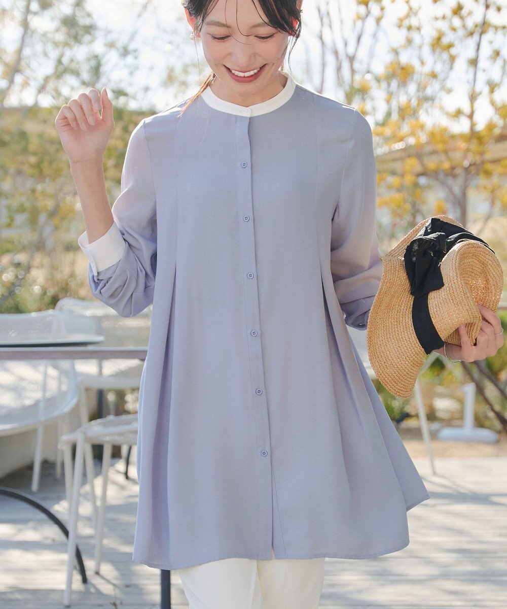 Tiaclasse L 【新色追加】バンドカラーシャツチュニックブラウス 