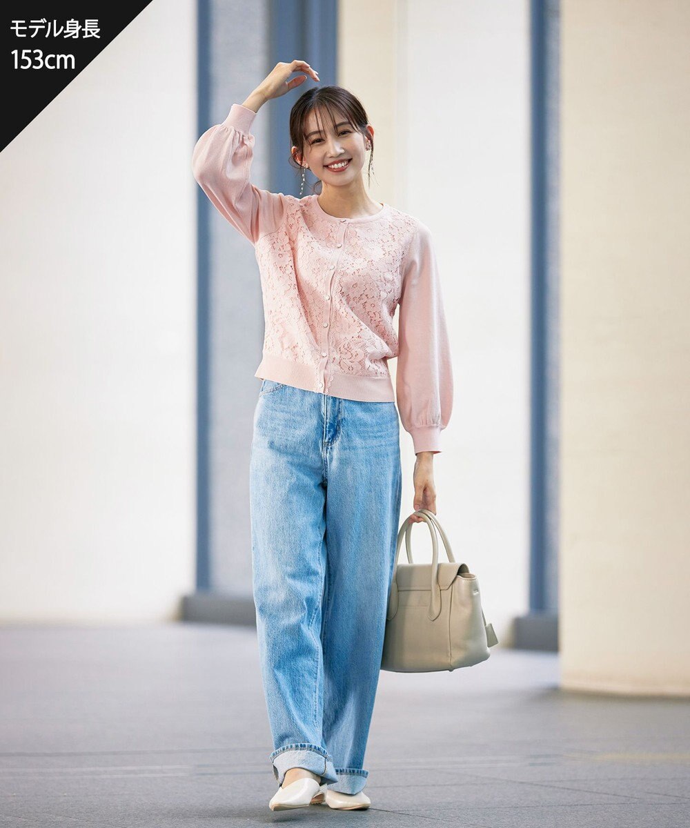 Tiaclasse 【洗える】7分袖前身レースカーディガン 
