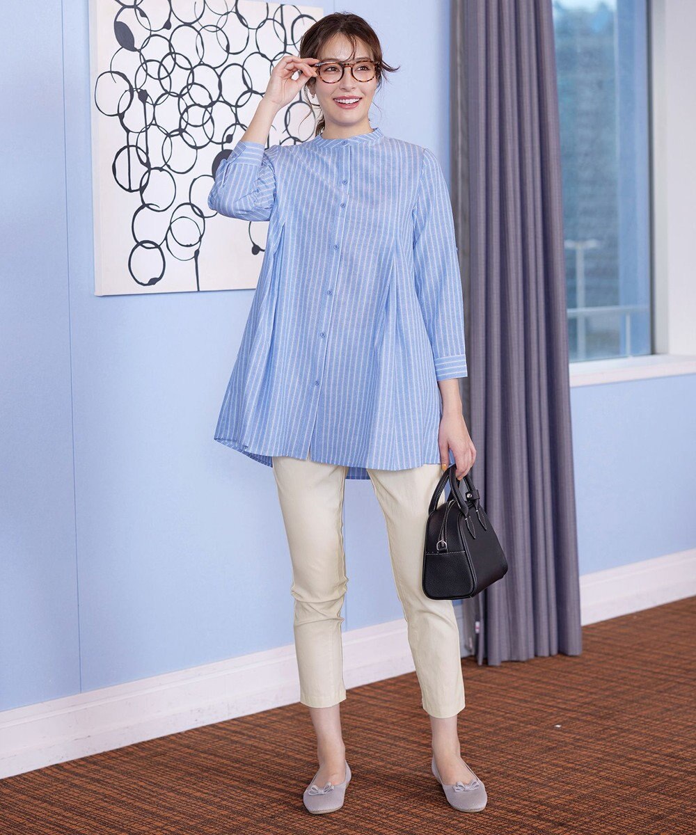 Tiaclasse 【新色追加】バンドカラーシャツチュニックブラウス 