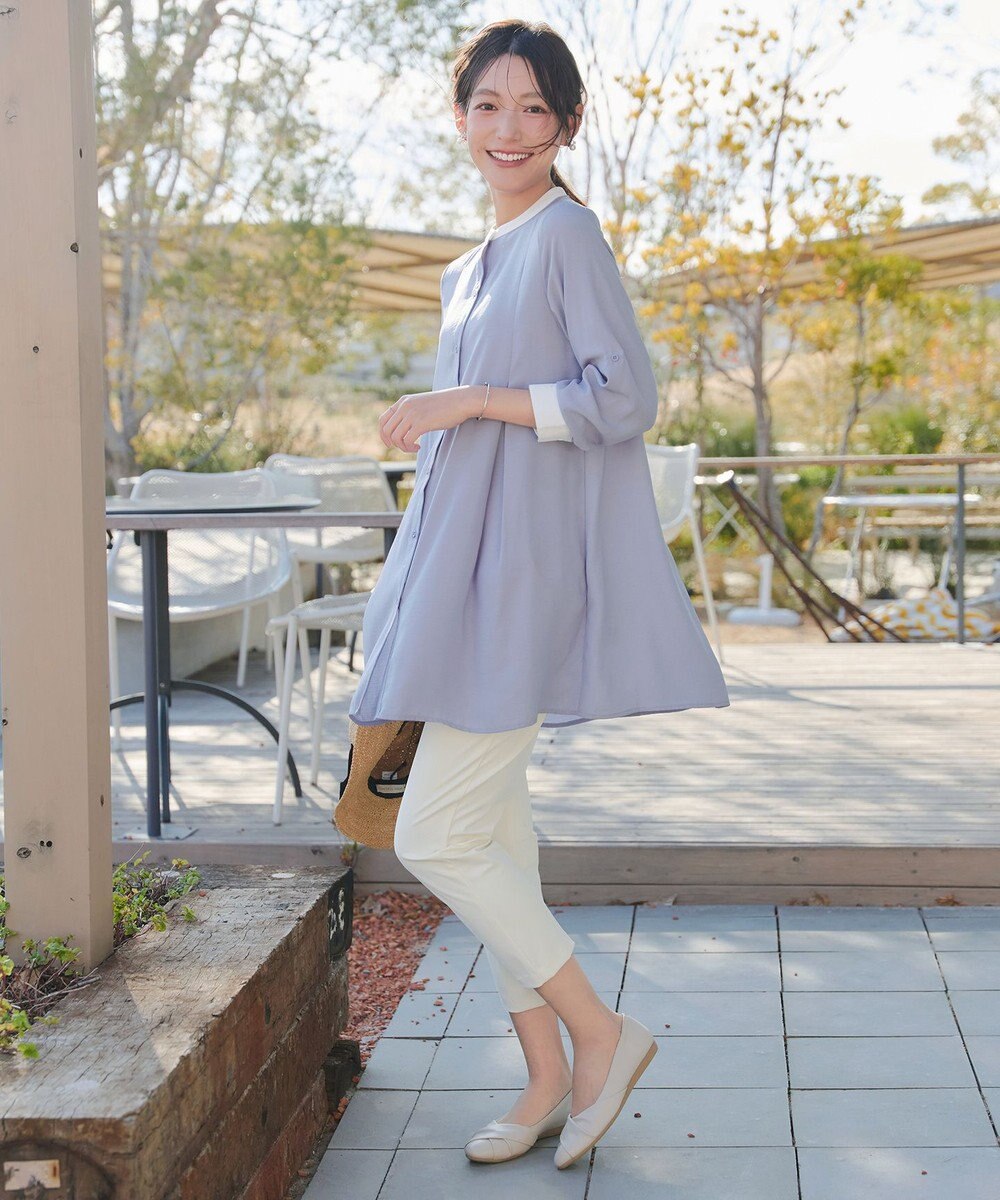 Tiaclasse L 【新色追加】バンドカラーシャツチュニックブラウス 