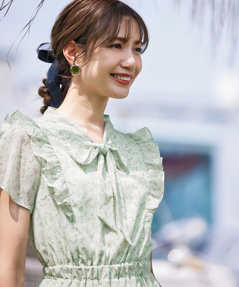 Tiaclasse 【洗える】花柄ボウタイフレアワンピース 